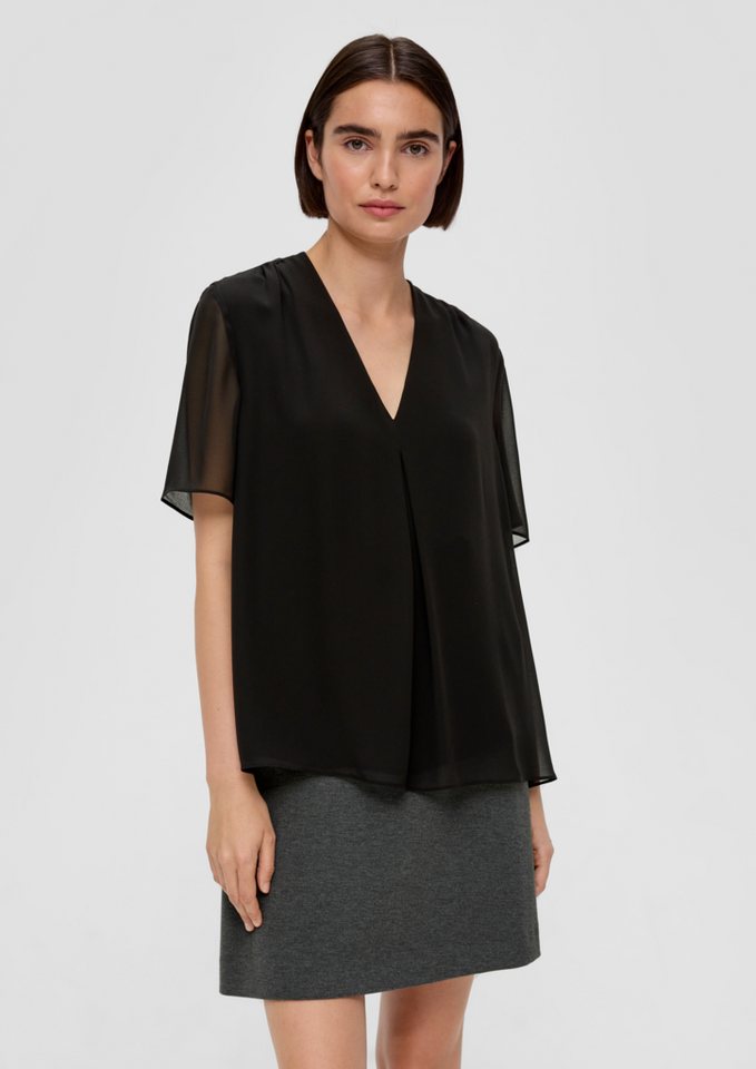 s.Oliver BLACK LABEL Kurzarmbluse Bluse mit V-Ausschnitt Raffung von s.Oliver BLACK LABEL