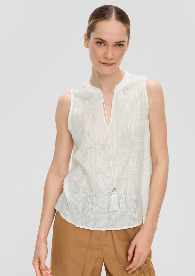 s.Oliver BLACK LABEL Kurzarmbluse Blusenshirt im Leaf-Design mit Tunika-Ausschnitt Quasten von s.Oliver BLACK LABEL