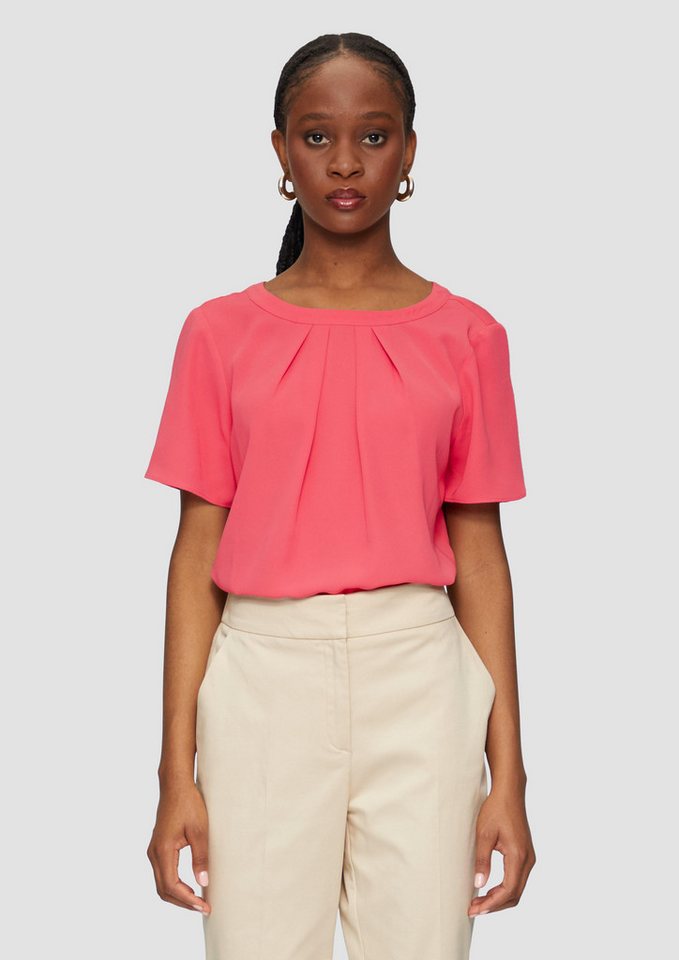 s.Oliver BLACK LABEL Kurzarmbluse Crêpe-Bluse mit Falten am Ausschnitt Raffung von s.Oliver BLACK LABEL