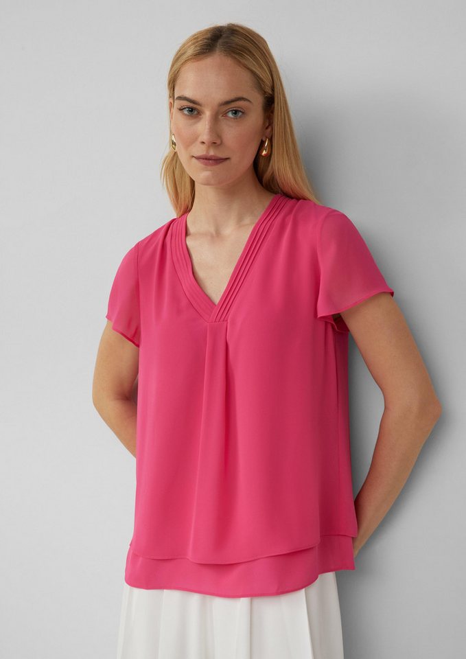 s.Oliver BLACK LABEL Kurzarmbluse Kurzärmelige Chiffonbluse mit Layering Layering von s.Oliver BLACK LABEL