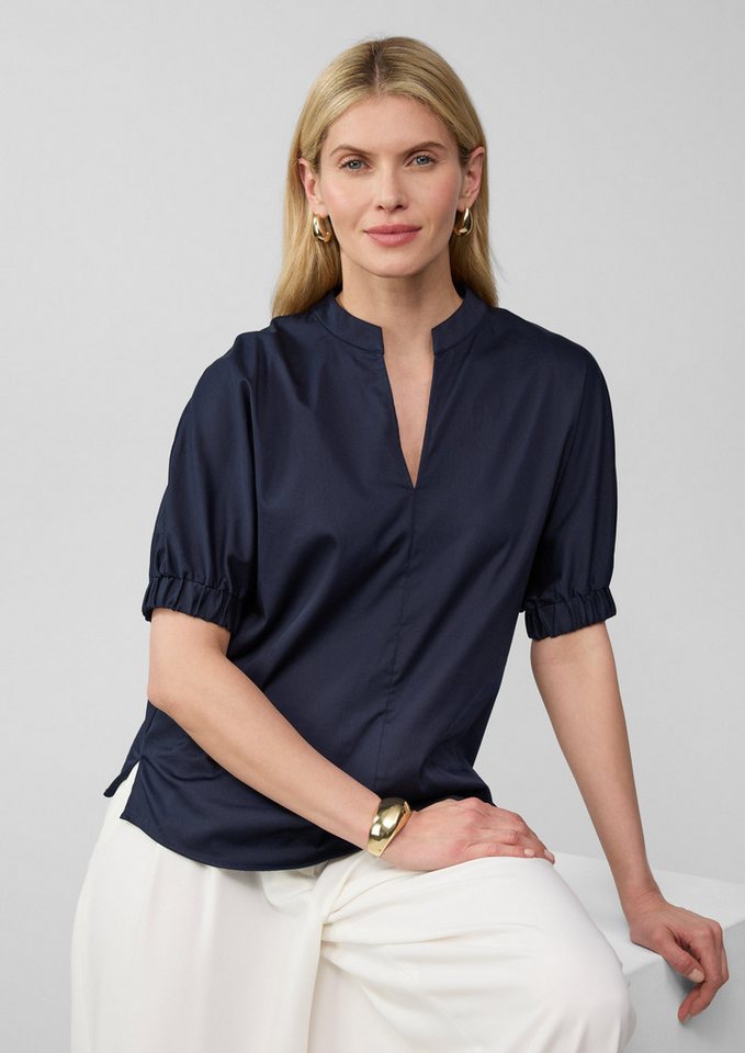 s.Oliver BLACK LABEL Kurzarmbluse Popeline-Bluse mit überschnittener Schulter und Tunika-Ausschnitt von s.Oliver BLACK LABEL