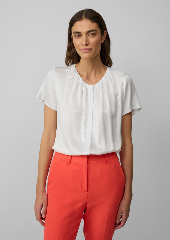 s.Oliver BLACK LABEL Kurzarmbluse Satinbluse aus Viskose mit verdeckter Knopfleiste Raffung von s.Oliver BLACK LABEL