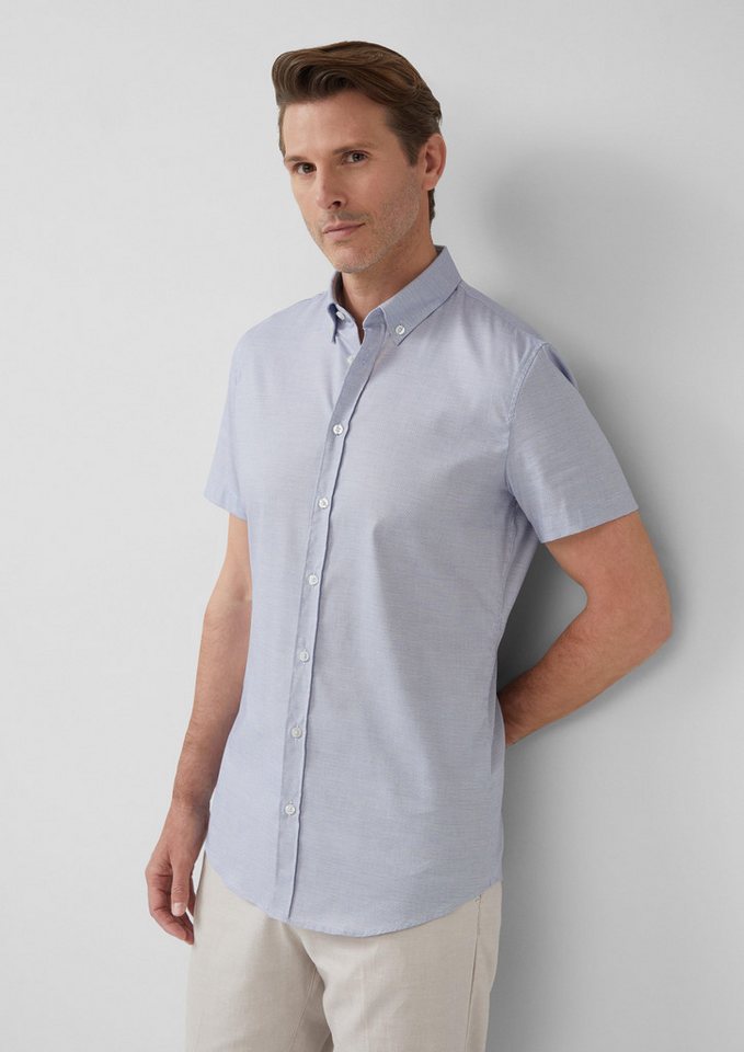 s.Oliver BLACK LABEL Kurzarmhemd Tailored Fit: Baumwollhemd mit Fischgrätmuster von s.Oliver BLACK LABEL