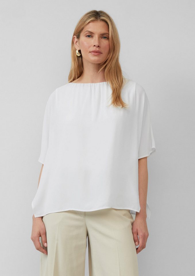 s.Oliver BLACK LABEL Kurzarmshirt Chiffonshirt im Loose Fit mit Jerseyfutter Raffung von s.Oliver BLACK LABEL