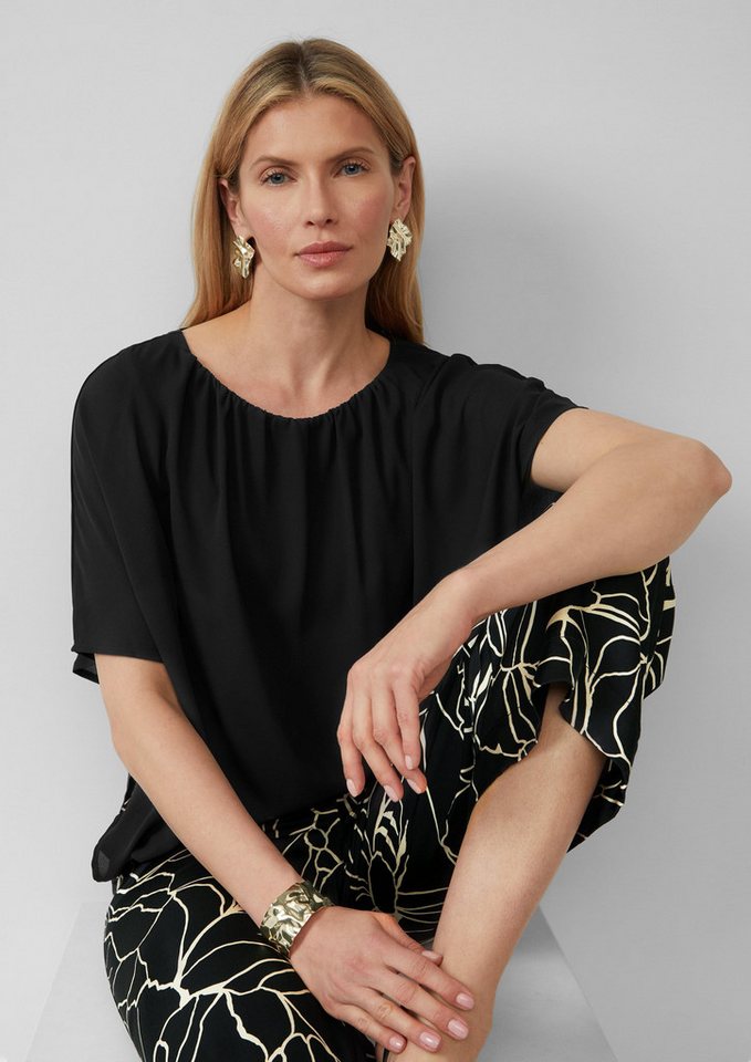 s.Oliver BLACK LABEL Kurzarmshirt Chiffonshirt im Loose Fit mit Jerseyfutter Raffung von s.Oliver BLACK LABEL