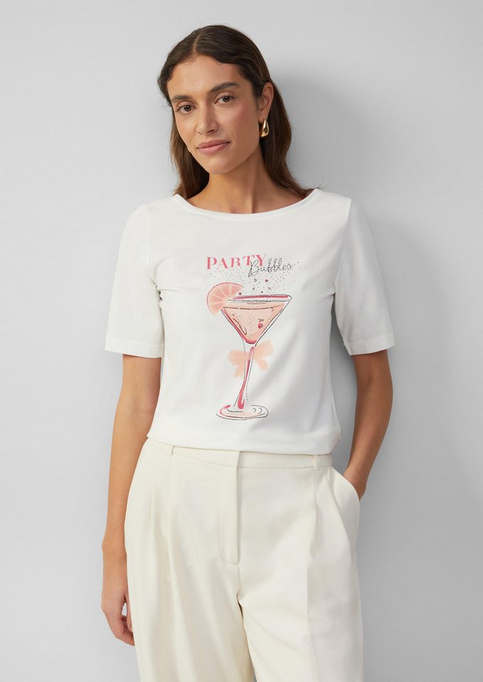 s.Oliver BLACK LABEL Kurzarmshirt Jersey-T-Shirt mit Frontprint und Schmucksteinen Strasssteine von s.Oliver BLACK LABEL