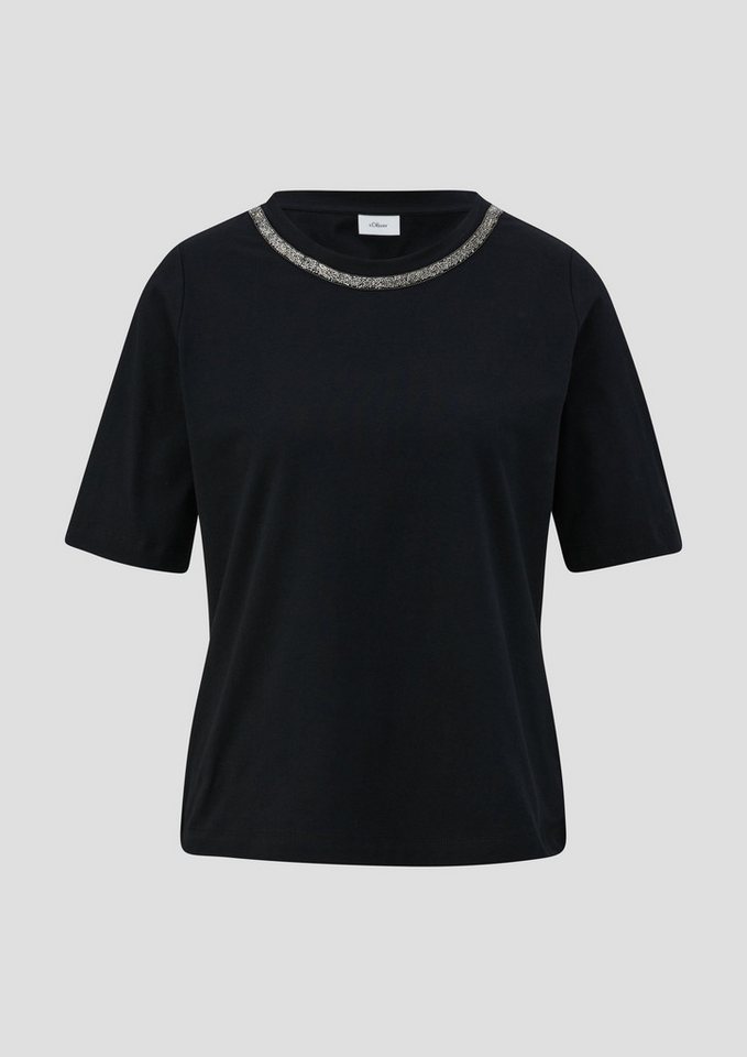 s.Oliver BLACK LABEL Kurzarmshirt T-Shirt mit Deko-Tape am Ausschnitt Schmuck-Detail von s.Oliver BLACK LABEL