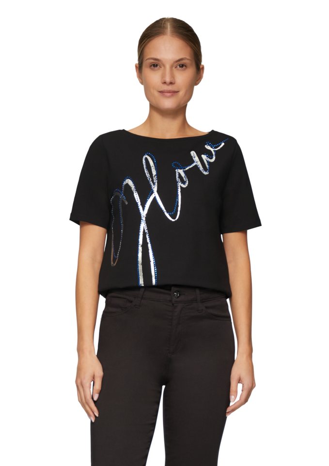 s.Oliver BLACK LABEL Kurzarmshirt T-Shirt mit Metallic-Print und Schmucksteinen von s.Oliver BLACK LABEL