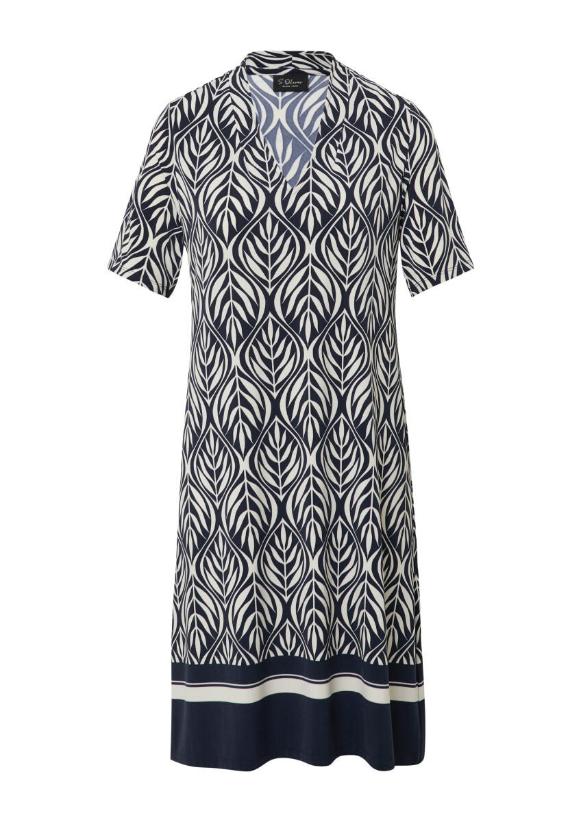 s.Oliver BLACK LABEL - Kurzes Jerseykleid mit V-Ausschnitt blau/weiß - Gr. - 34 von s.Oliver BLACK LABEL