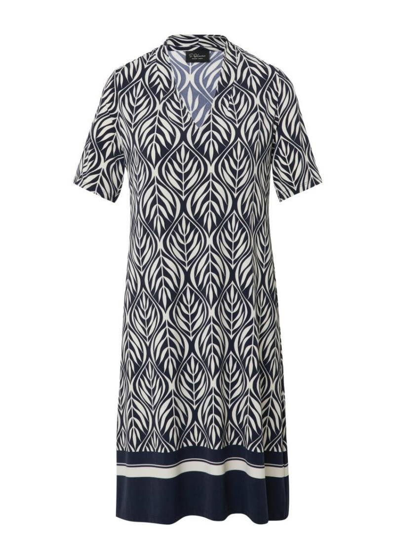 s.Oliver BLACK LABEL - Kurzes Jerseykleid mit V-Ausschnitt blau/weiß - Gr. - 34 von s.Oliver BLACK LABEL