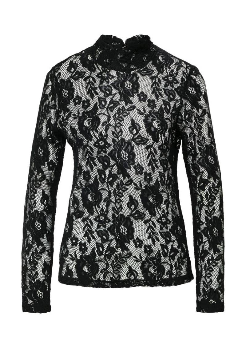 s.Oliver BLACK LABEL - Langarm-Shirt im Slim Fit mit Stehkragen und Spitze schwarz - Gr. - 42 von s.Oliver BLACK LABEL