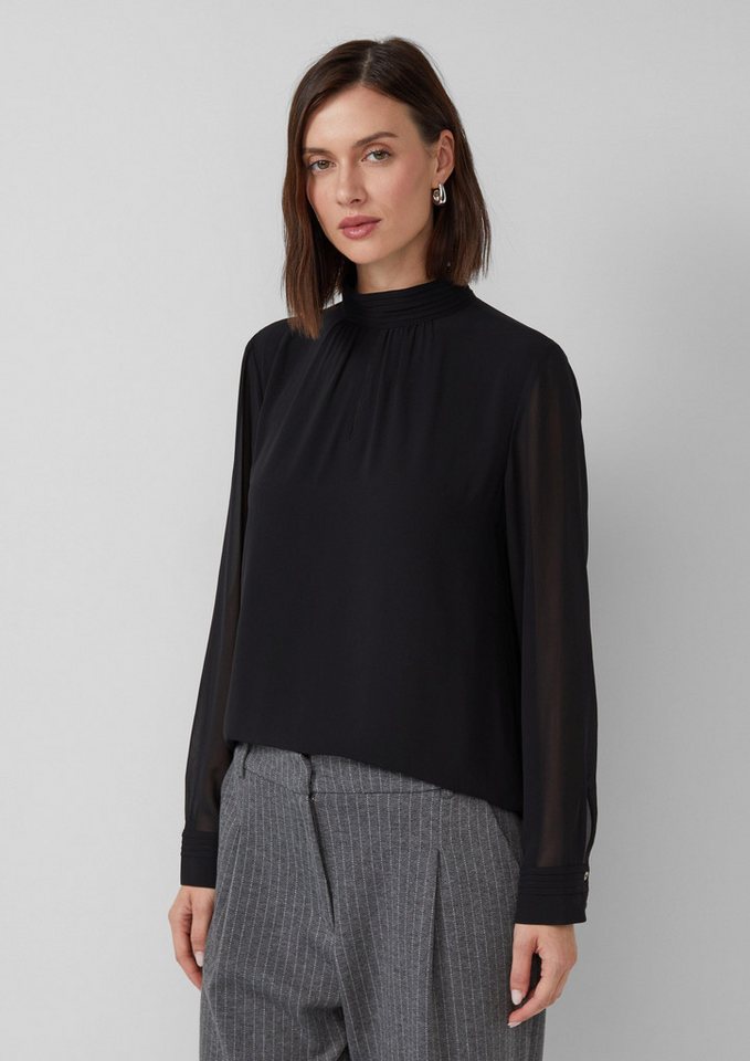 s.Oliver BLACK LABEL Langarmbluse Chiffon-Bluse mit Futter und Falten-Detail am Kragen von s.Oliver BLACK LABEL