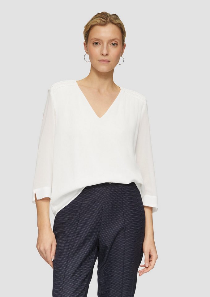 s.Oliver BLACK LABEL Langarmbluse Chiffon-Bluse mit Smokdetails Smok-Detail von s.Oliver BLACK LABEL