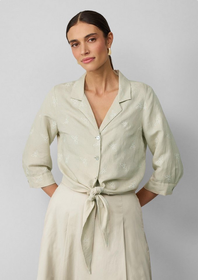 s.Oliver BLACK LABEL Langarmbluse Bluse aus Leinenmix mit Bienen-Stickerei Knoten von s.Oliver BLACK LABEL