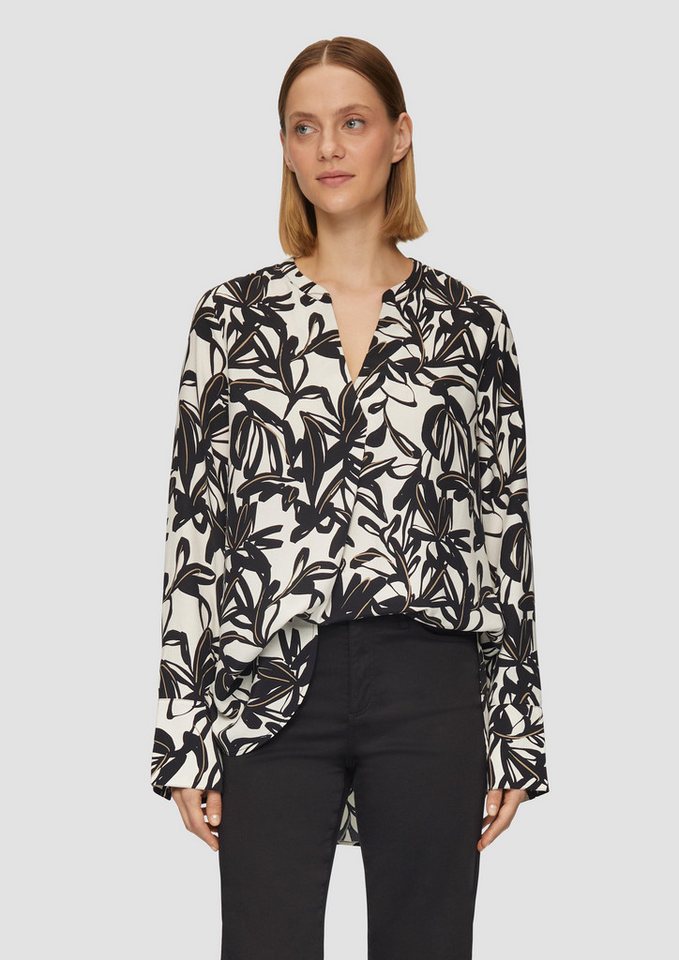 s.Oliver BLACK LABEL Langarmbluse Gemusterte Viskose-Bluse mit Tunika-Ausschnitt von s.Oliver BLACK LABEL