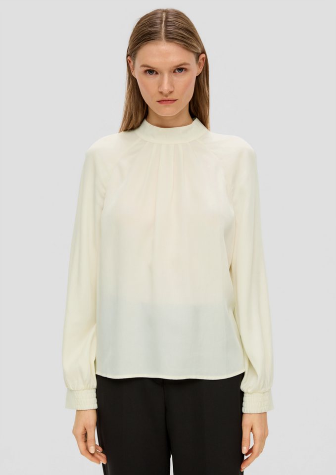 s.Oliver BLACK LABEL Langarmbluse Hochgeschlossene Bluse aus Lyocell Smok-Detail von s.Oliver BLACK LABEL