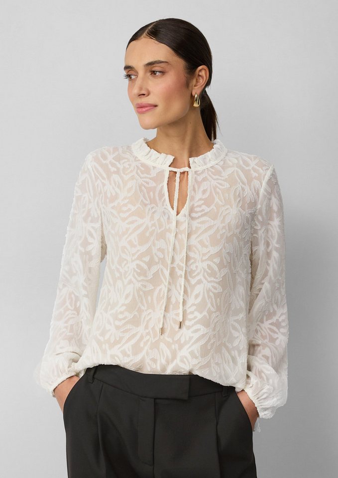 s.Oliver BLACK LABEL Langarmbluse Semitransparente Bluse mit Tunika-Ausschnitt und Rüschen Rüschen von s.Oliver BLACK LABEL