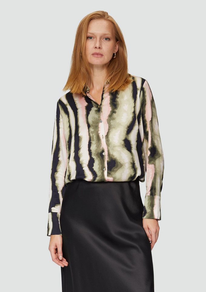 s.Oliver BLACK LABEL Langarmbluse Satin-Bluse mit All-over-Print Raffung von s.Oliver BLACK LABEL