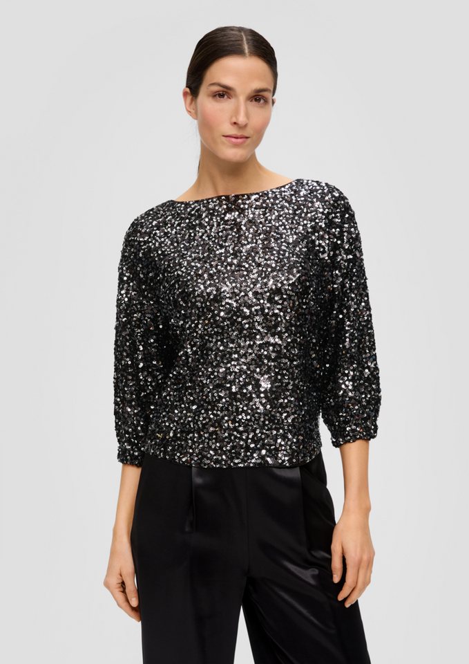 s.Oliver BLACK LABEL Langarmbluse Mesh-Bluse mit Pailletten-Besatz Pailletten von s.Oliver BLACK LABEL
