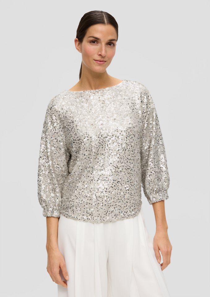 s.Oliver BLACK LABEL Langarmbluse Mesh-Bluse mit Pailletten-Besatz Pailletten s.Oliver BLACK LABEL Langarmbluse Mesh-Bluse mit Pailletten-Besatz Pailletten von s.Oliver BLACK LABEL