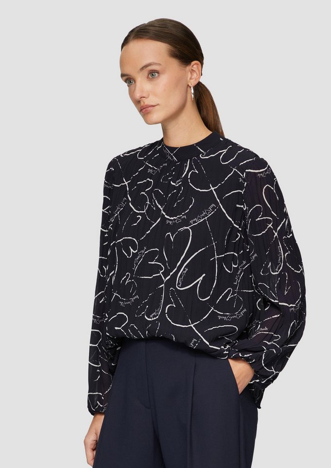 s.Oliver BLACK LABEL Langarmbluse Plissierte Chiffonbluse mit Herz-Print von s.Oliver BLACK LABEL