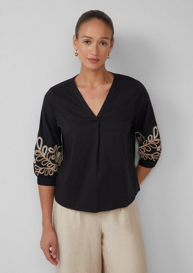 s.Oliver Kurzarmbluse Bluse Popeline-Bluse mit Stickerei und 3/4-Ärmeln von s.Oliver