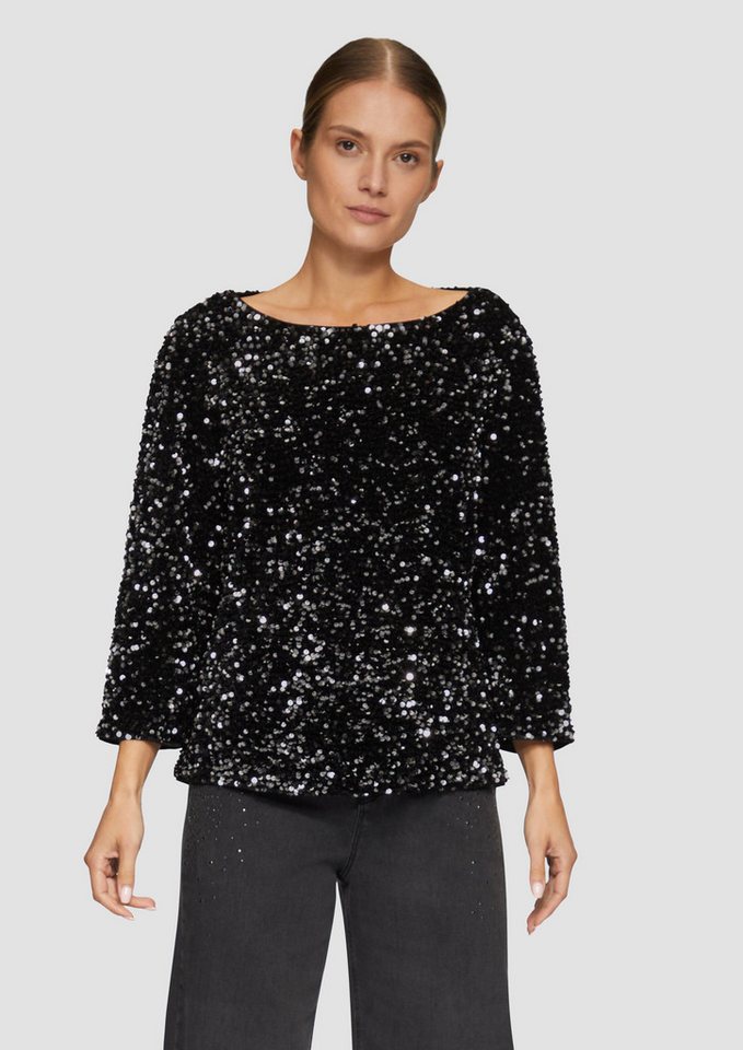 s.Oliver BLACK LABEL Langarmbluse Samtbluse mit Pailletten-Besatz Schlitz von s.Oliver BLACK LABEL