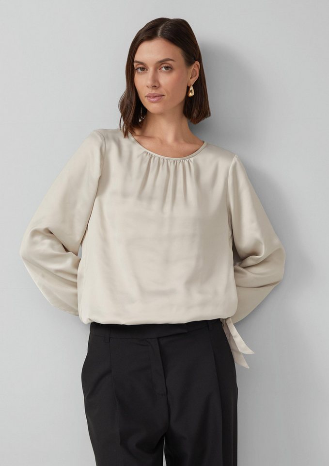 s.Oliver BLACK LABEL Langarmbluse Satin-Bluse mit Binde-Detail am Saum von s.Oliver BLACK LABEL
