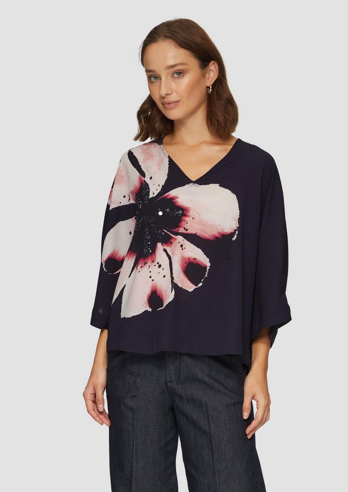 s.Oliver BLACK LABEL Langarmbluse Verkürzte Crêpe-Bluse im Loose Fit mit Pailletten Applikation von s.Oliver BLACK LABEL
