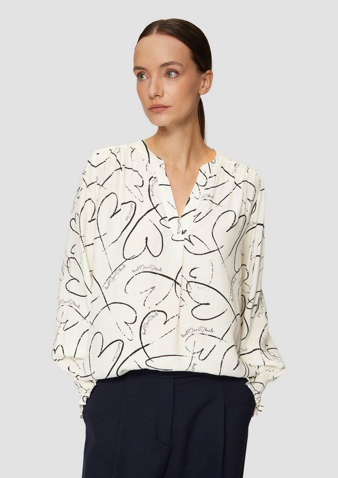 s.Oliver BLACK LABEL Langarmbluse Viskosebluse mit All-over-Print und Smok-Detail am Ärmel Smok-Detail von s.Oliver BLACK LABEL