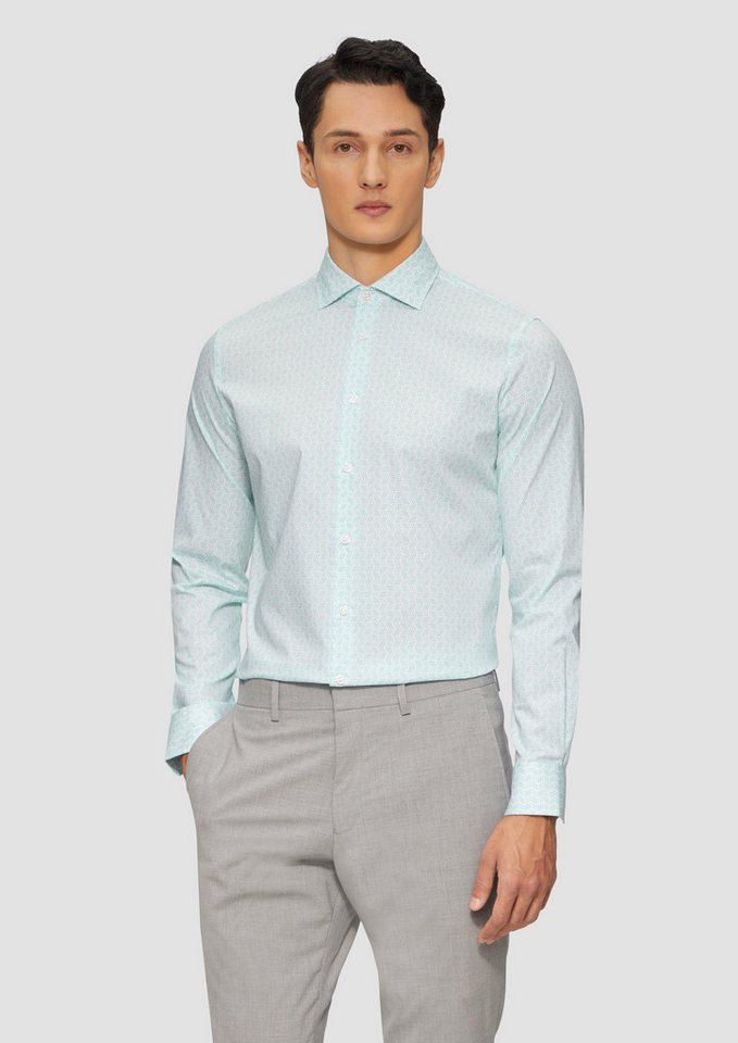 s.Oliver BLACK LABEL Langarmhemd Tailored Fit: Elastisches Baumwollhemd mit All-over-Print von s.Oliver BLACK LABEL