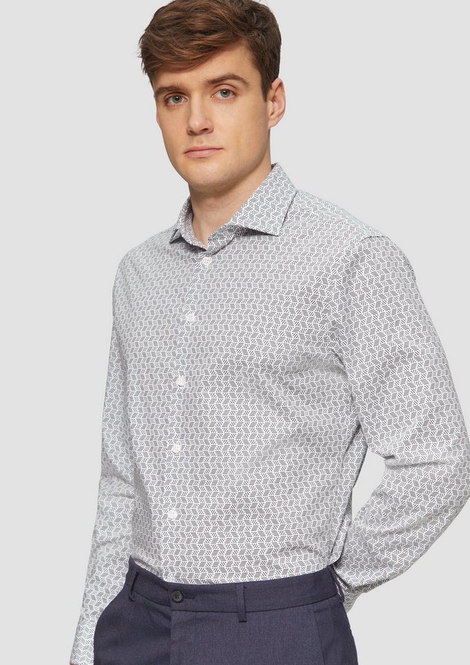 s.Oliver BLACK LABEL Langarmhemd Tailored Fit: Elastisches Baumwollhemd mit All-over-Print von s.Oliver BLACK LABEL