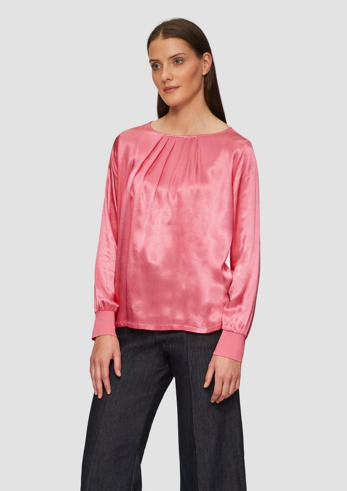 s.Oliver BLACK LABEL Langarmshirt Satiniertes Blusenshirt im Fabricmix mit Raff-Details Raffung von s.Oliver BLACK LABEL