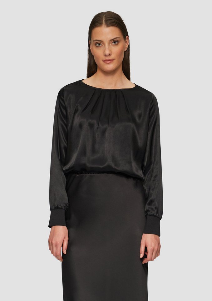s.Oliver BLACK LABEL Langarmshirt Satiniertes Blusenshirt im Fabricmix mit Raff-Details Raffung von s.Oliver BLACK LABEL