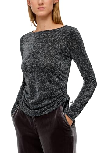 s.Oliver BLACK LABEL Damen 2137866 Langarmshirt mit Glitzer Optik, schwarz|Silber, 42 von s.Oliver BLACK LABEL