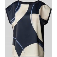 s.Oliver BLACK LABEL Loose Fit T-Shirt im Fabric Mix mit fixiertem Umschlag in Marine, Größe 36 von s.Oliver BLACK LABEL