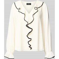s.Oliver BLACK LABEL Regular Fit Langarmbluse mit Volants in Weiss, Größe 36 von s.Oliver BLACK LABEL
