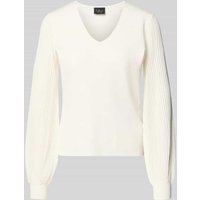 s.Oliver BLACK LABEL Regular Fit Pullover aus Viskose-Mix mit semitransparenten Ärmeln in Offwhite, Größe 34 von s.Oliver BLACK LABEL