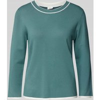 s.Oliver BLACK LABEL Regular Fit Strickpullover mit farblich kontrastierter Rippblende in Petrol, Größe 40 von s.Oliver BLACK LABEL