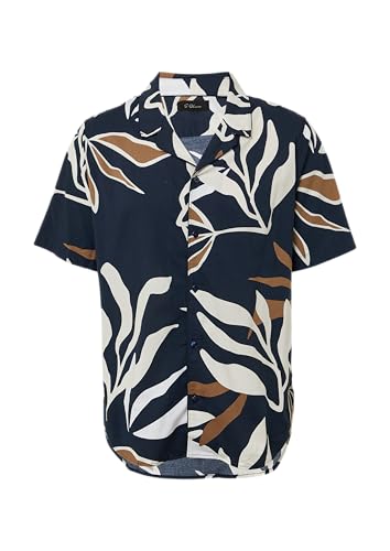 s.Oliver BLACK LABEL Resort Fit: Gemustertes Kurzarmhemd aus Viskosemix Navy XL von s.Oliver BLACK LABEL