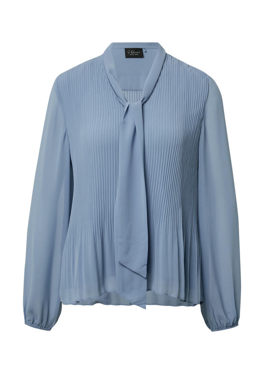 s.Oliver BLACK LABEL - Schluppen-Bluse aus plissiertem Chiffon blau - Gr. - 38 von s.Oliver BLACK LABEL