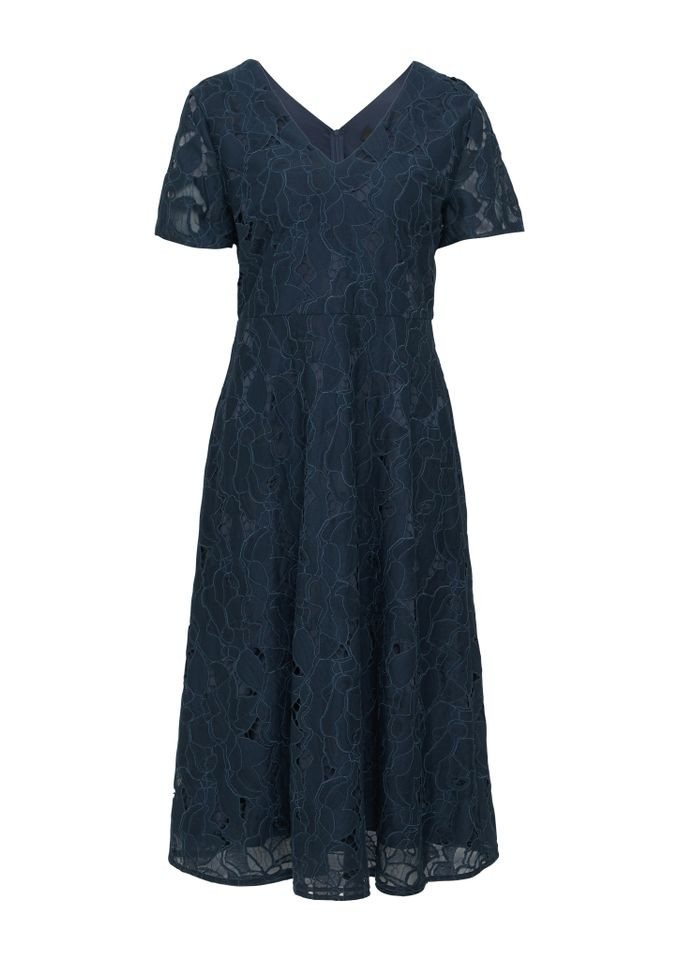 s.Oliver BLACK LABEL Spitzenkleid - Ausgestelltes Midikleid mit floraler Spitze und V-Ausschnitt von s.Oliver BLACK LABEL