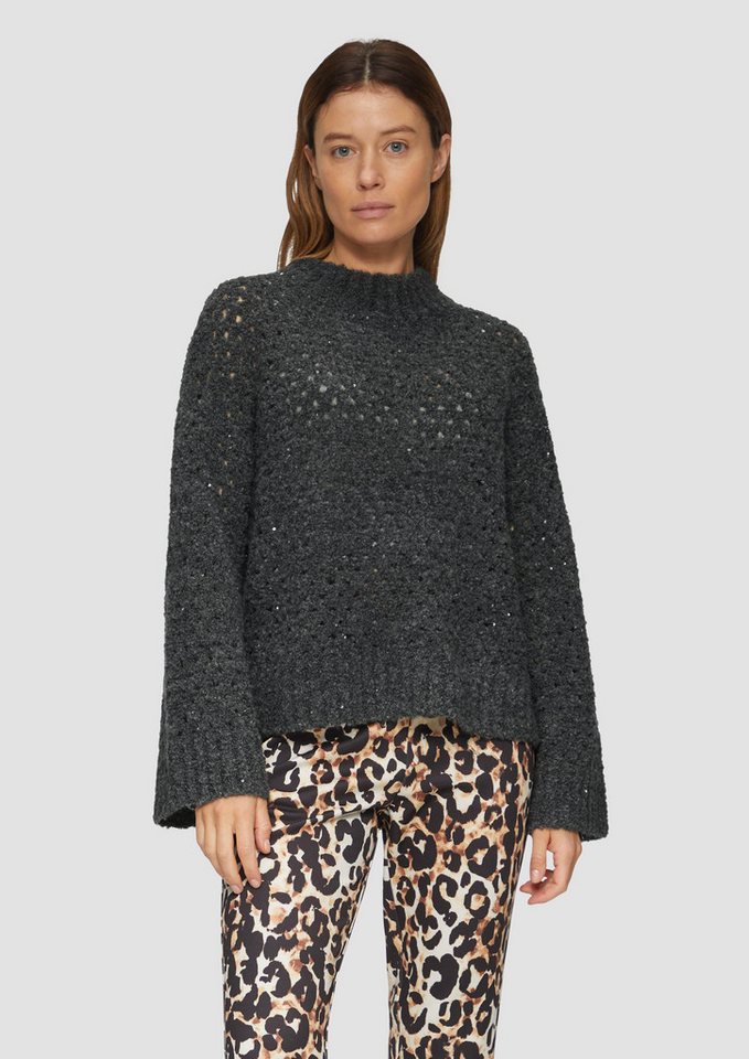 s.Oliver BLACK LABEL Strickpullover Ajour-Pullover mit offenem Strickmuster und Trompetenärmeln Pailletten von s.Oliver BLACK LABEL