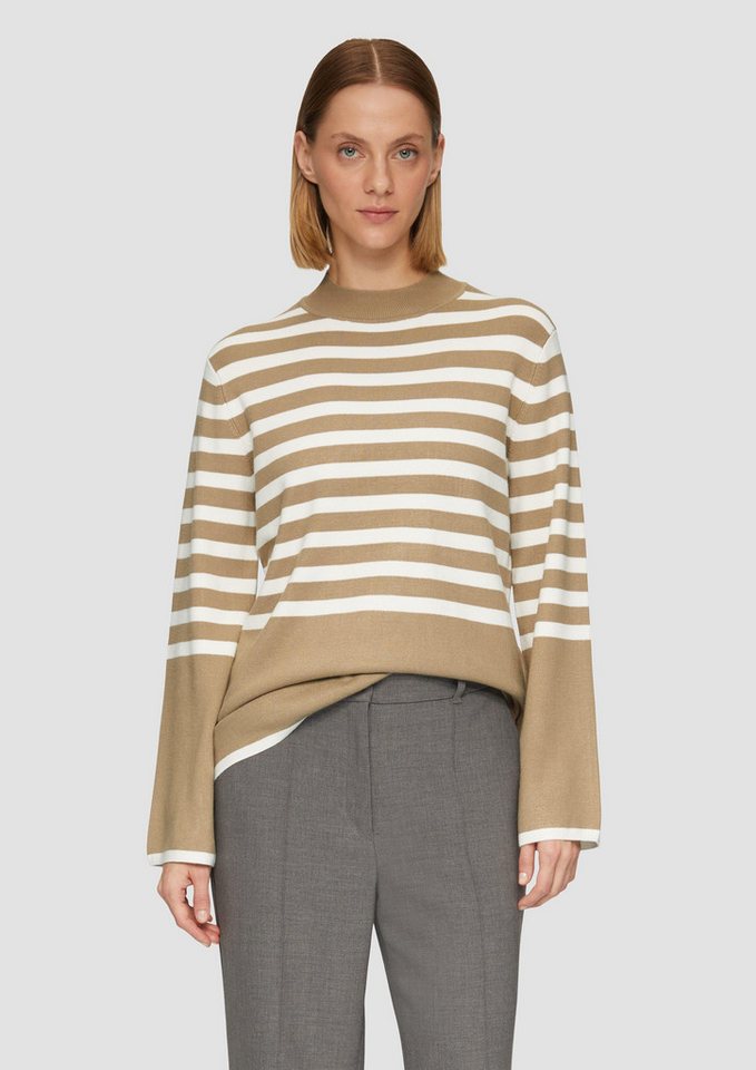 s.Oliver BLACK LABEL Strickpullover Gestreifter Strickpullover mit ausgestellten Ärmeln Kontrast-Details von s.Oliver BLACK LABEL