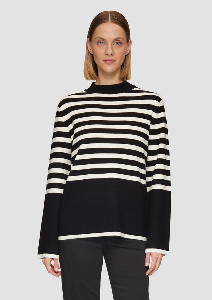 s.Oliver BLACK LABEL Strickpullover Gestreifter Strickpullover mit ausgestellten Ärmeln Kontrast-Details von s.Oliver BLACK LABEL