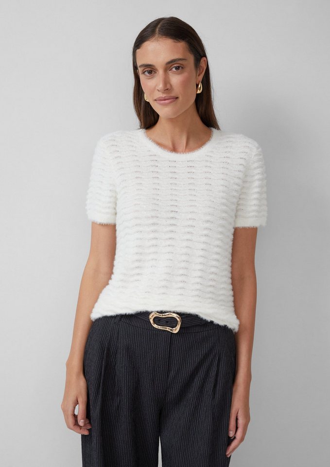 s.Oliver BLACK LABEL Strickpullover Kuscheliger Kurzarm-Pullover mit Wellenstrickmuster und Pailletten s.Oliver BLACK LABEL Strickpullover Kuscheliger Kurzarm-Pullover mit Wellenstrickmuster und Pailletten von s.Oliver BLACK LABEL