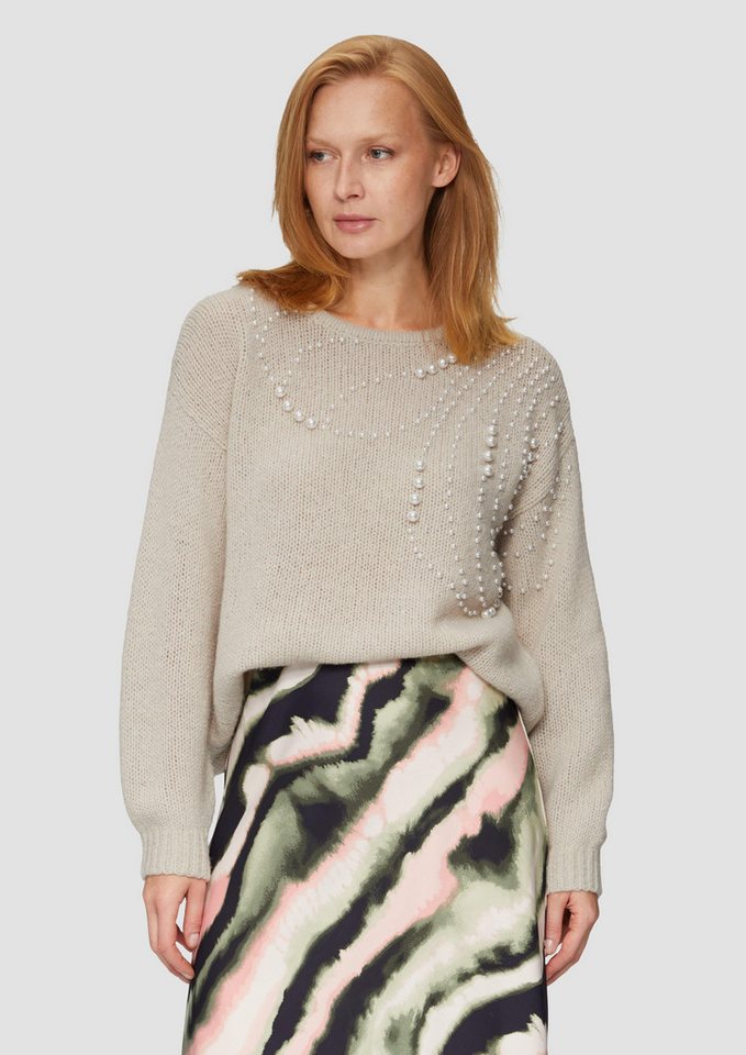 s.Oliver BLACK LABEL Strickpullover Pullover mit Perlen-Besatz Schmuckperlen von s.Oliver BLACK LABEL
