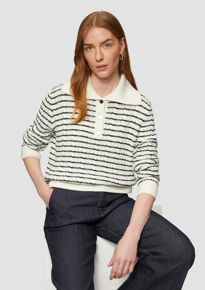 s.Oliver BLACK LABEL Strickpullover Relaxed-Fit-Pullover mit Troyer-Kragen und Zopfmuster Rippbündchen von s.Oliver BLACK LABEL
