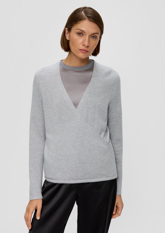 s.Oliver BLACK LABEL Strickpullover Strickpullover in Wickeloptik mit feinen Pailletten Pailletten von s.Oliver BLACK LABEL