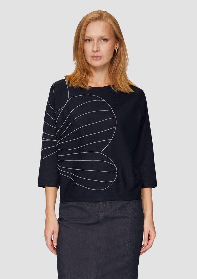 s.Oliver BLACK LABEL Strickpullover Strickpullover mit Fledermausärmeln und floraler Stickerei Stickerei von s.Oliver BLACK LABEL